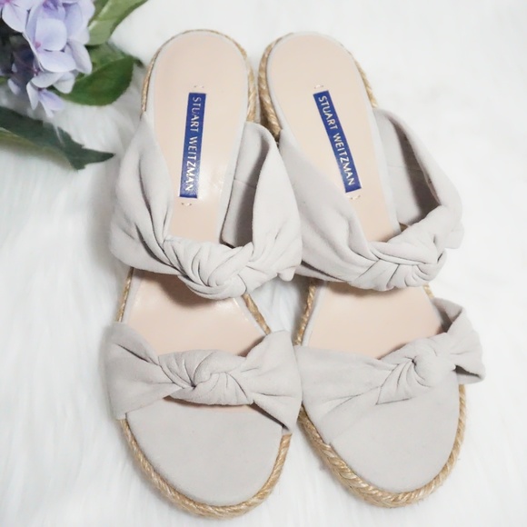 🆕STUART WEITZMAN Suede Espadrille Wedge Bow Gray - Picture 5 of 8